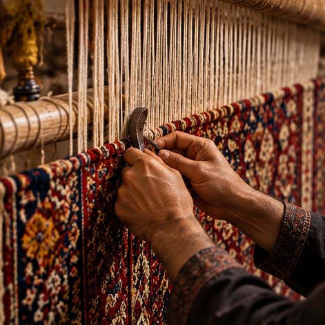 بافت فرش توسط استادکاران فرش‌بافی